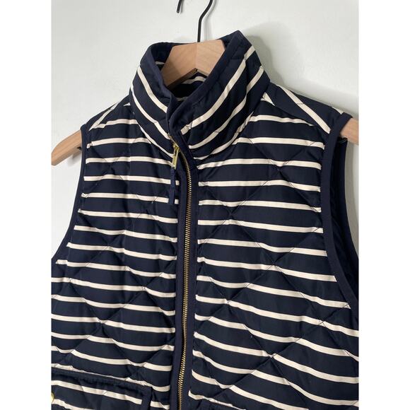 J. Crew Puffer Vest Size Small Navy Blue Stripe Quilted Down - Picture 3 of 10